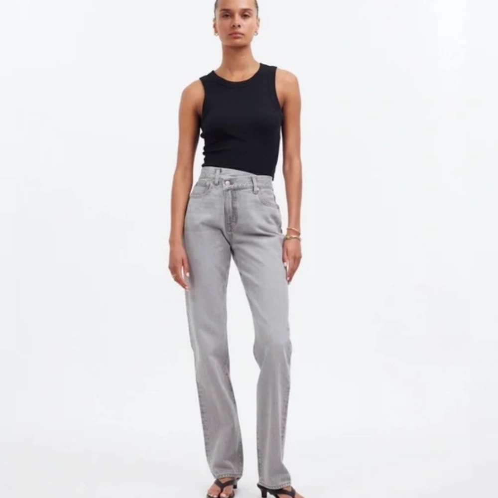 Madewell 90s Straight Cross Tab Rigid Cotton Jeans Gray Heywood Wash SZ …